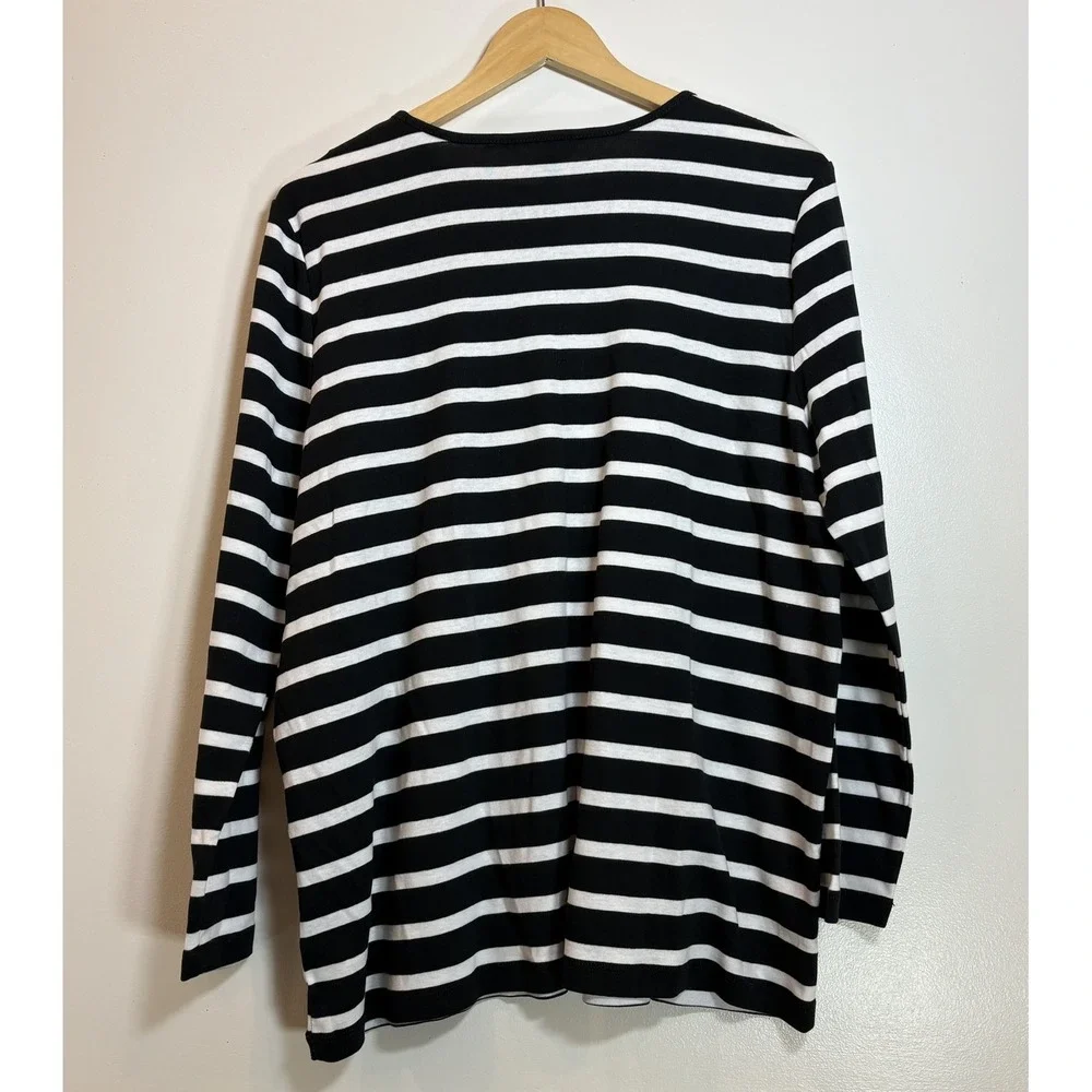 NWT Lauren Ralph Lauren Black White Striped Gold Button Shoulder Top 2X Nautical - Picture 2 of 10